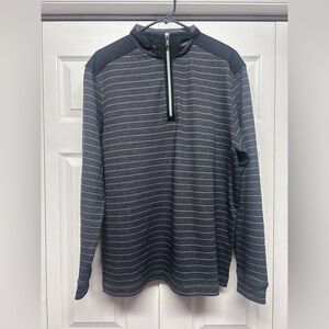 Bugatchi Charcoal and Black Striped Half-Zip Pullover